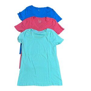 Merona Women's Ultimate Short Sleeve T shirt Lot of 3 Blue Pink Green